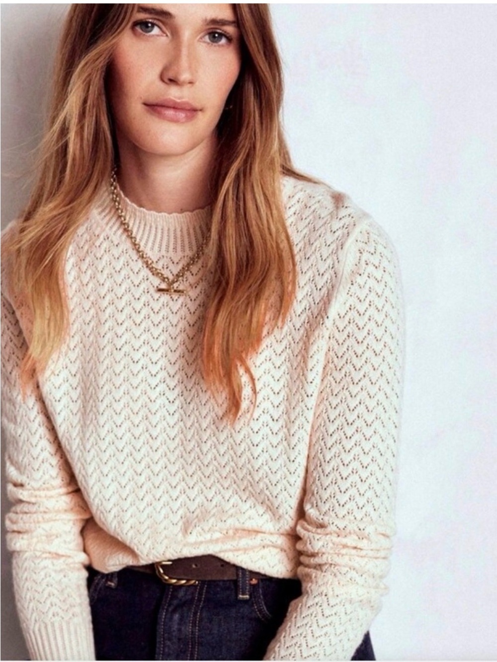 Boden Diane Pointelle Sweater in Warm Ivory